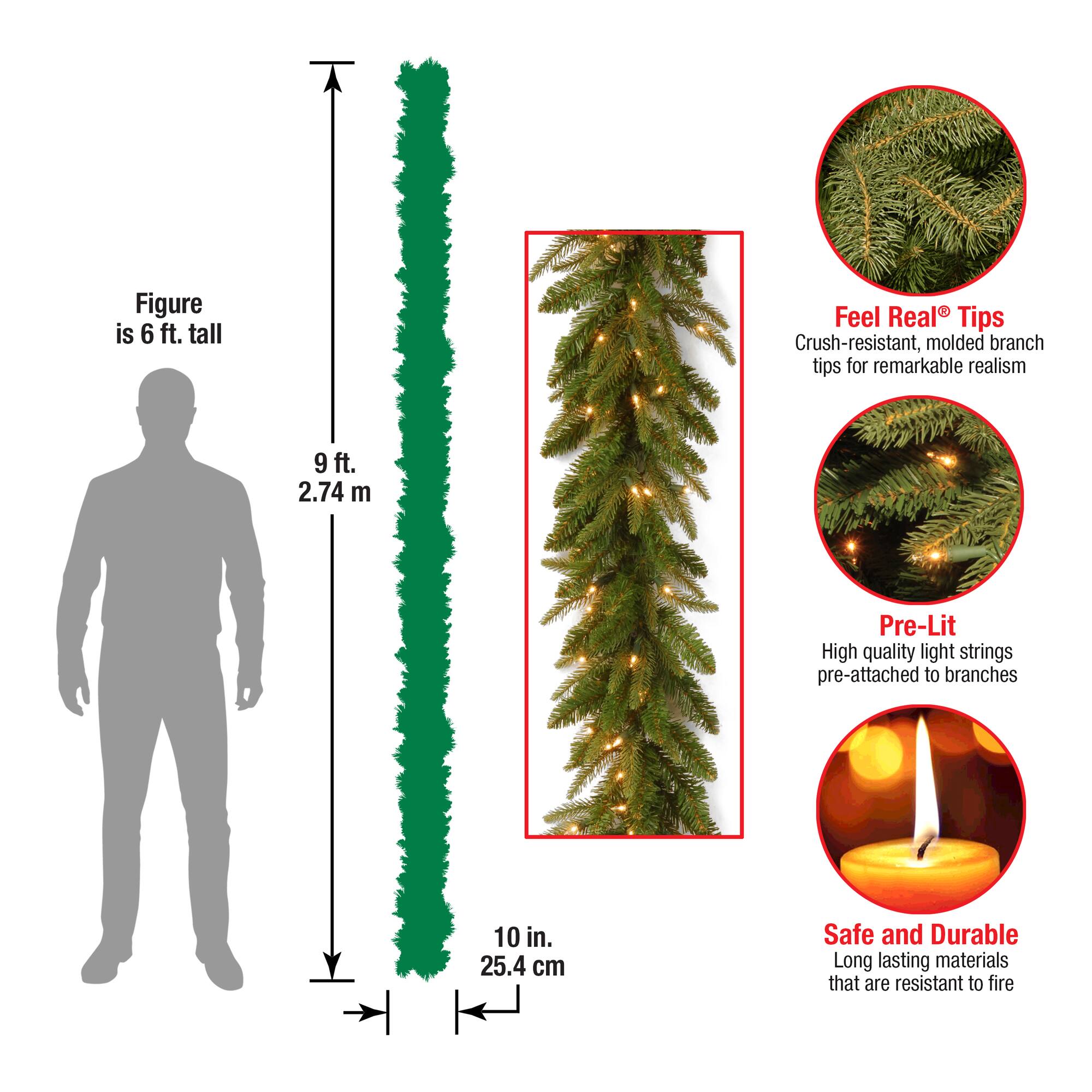 9' x 10" Pre-lit Feel-Real® Fraser Grande Artificial Christmas Garland with 100 Clear Lights